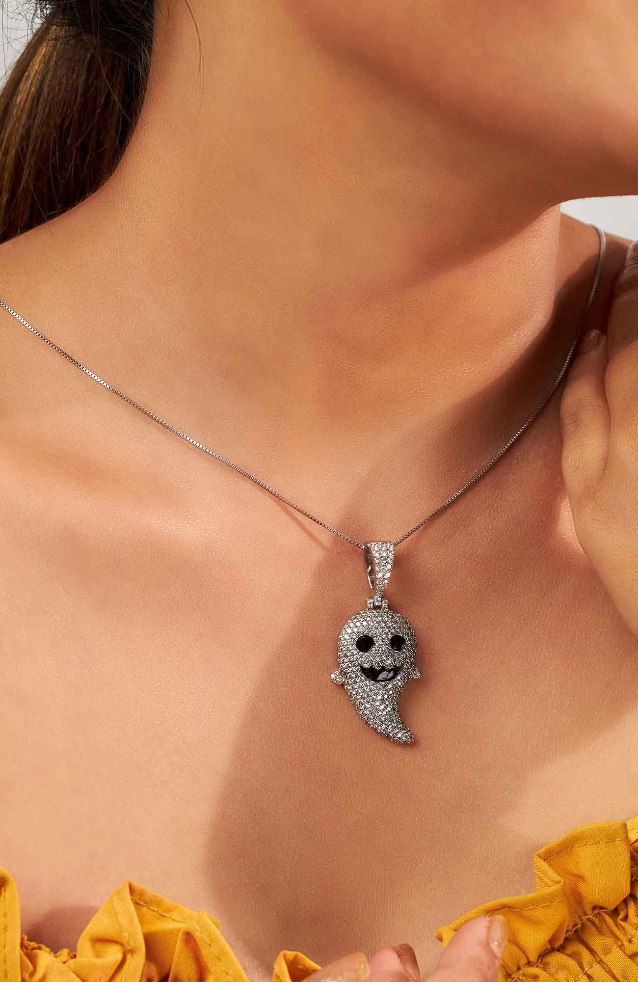 Icedout Cute Ghost Pendant Necklace With Chain Hip Hop Jewelry