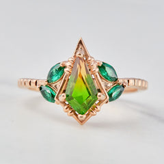 Kite Cut Engagement Ring Doublet Gemstone Statement Ring