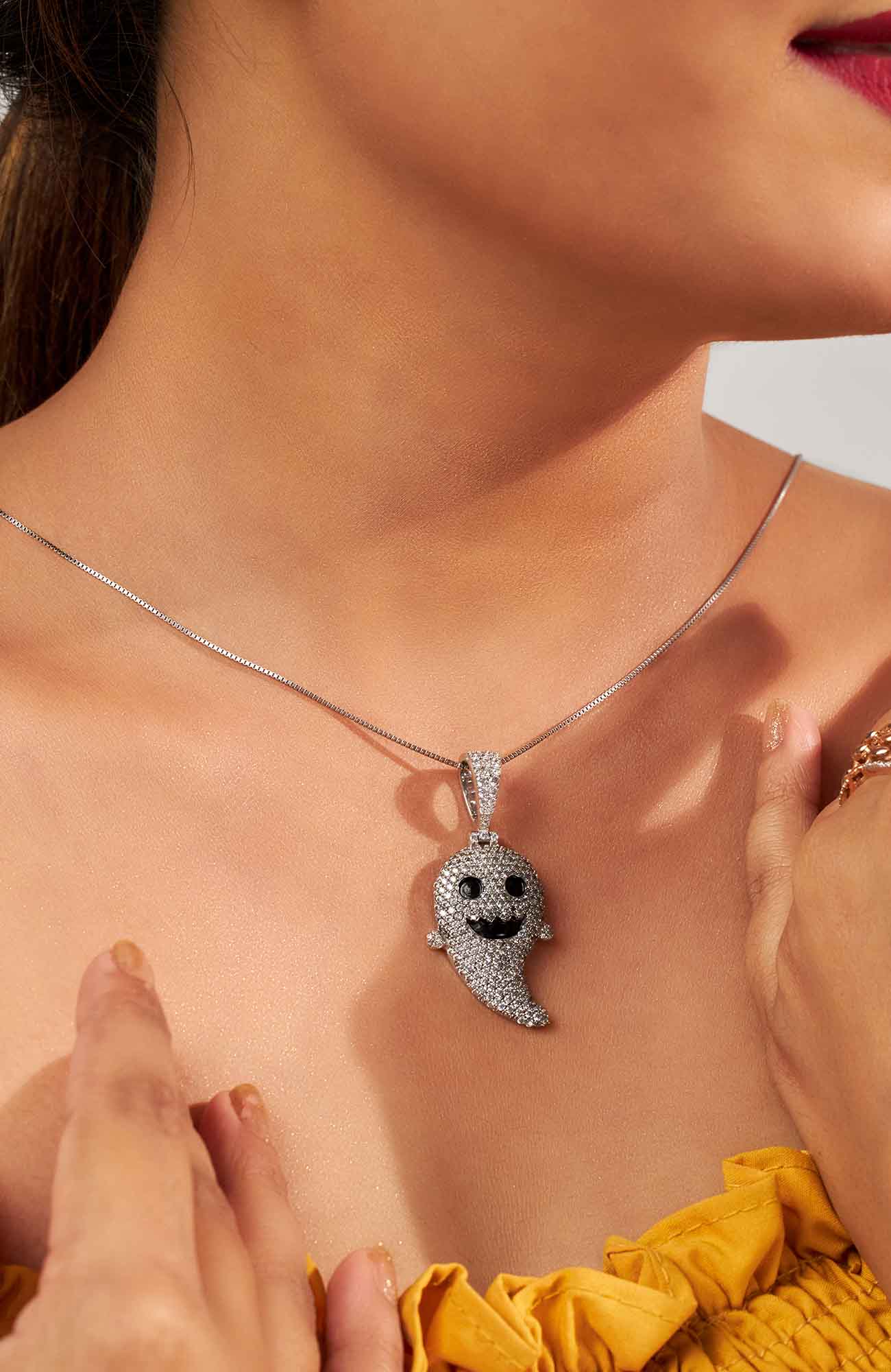 Icedout Cute Ghost Pendant Necklace With Chain Hip Hop Jewelry
