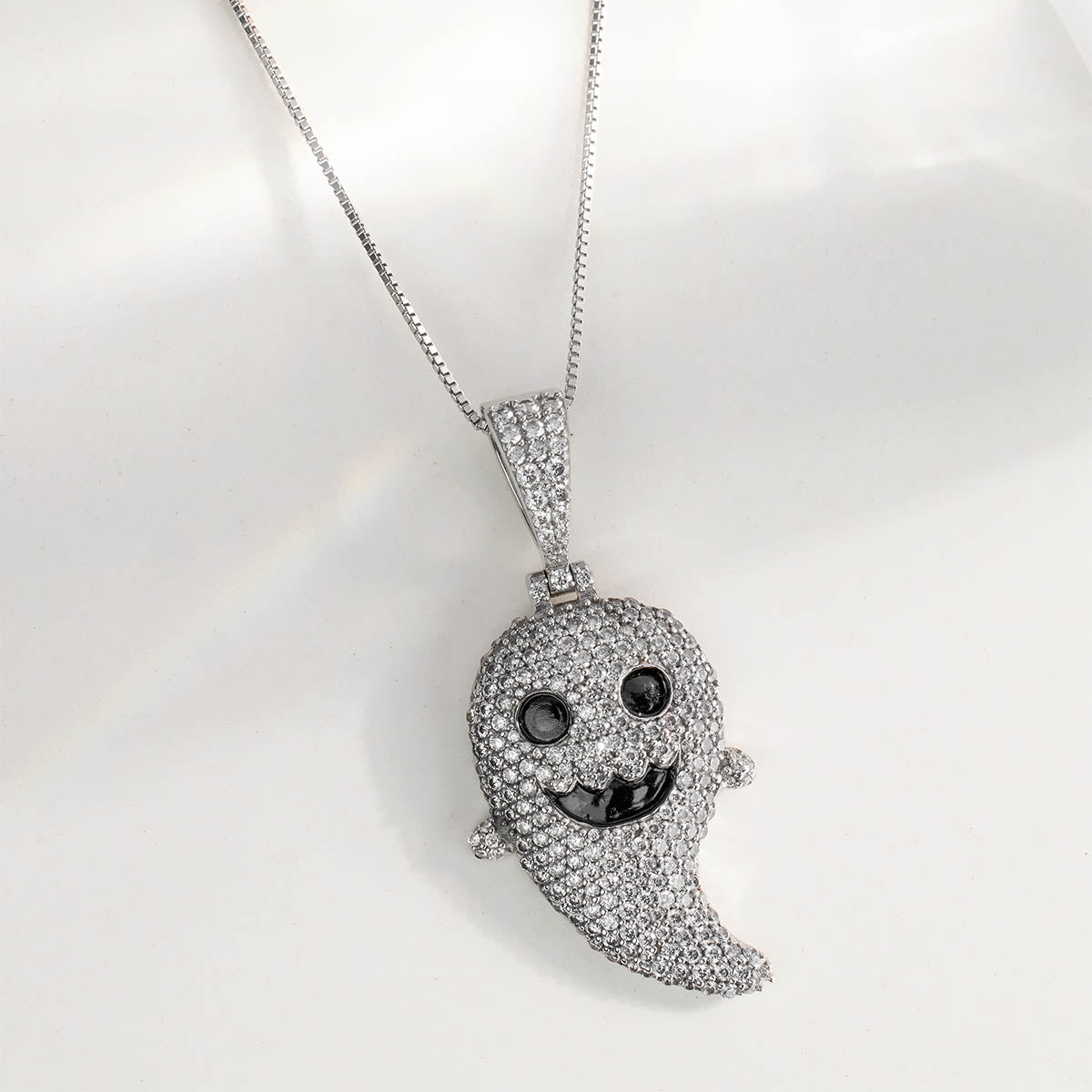 Icedout Cute Ghost Pendant Necklace With Chain Hip Hop Jewelry