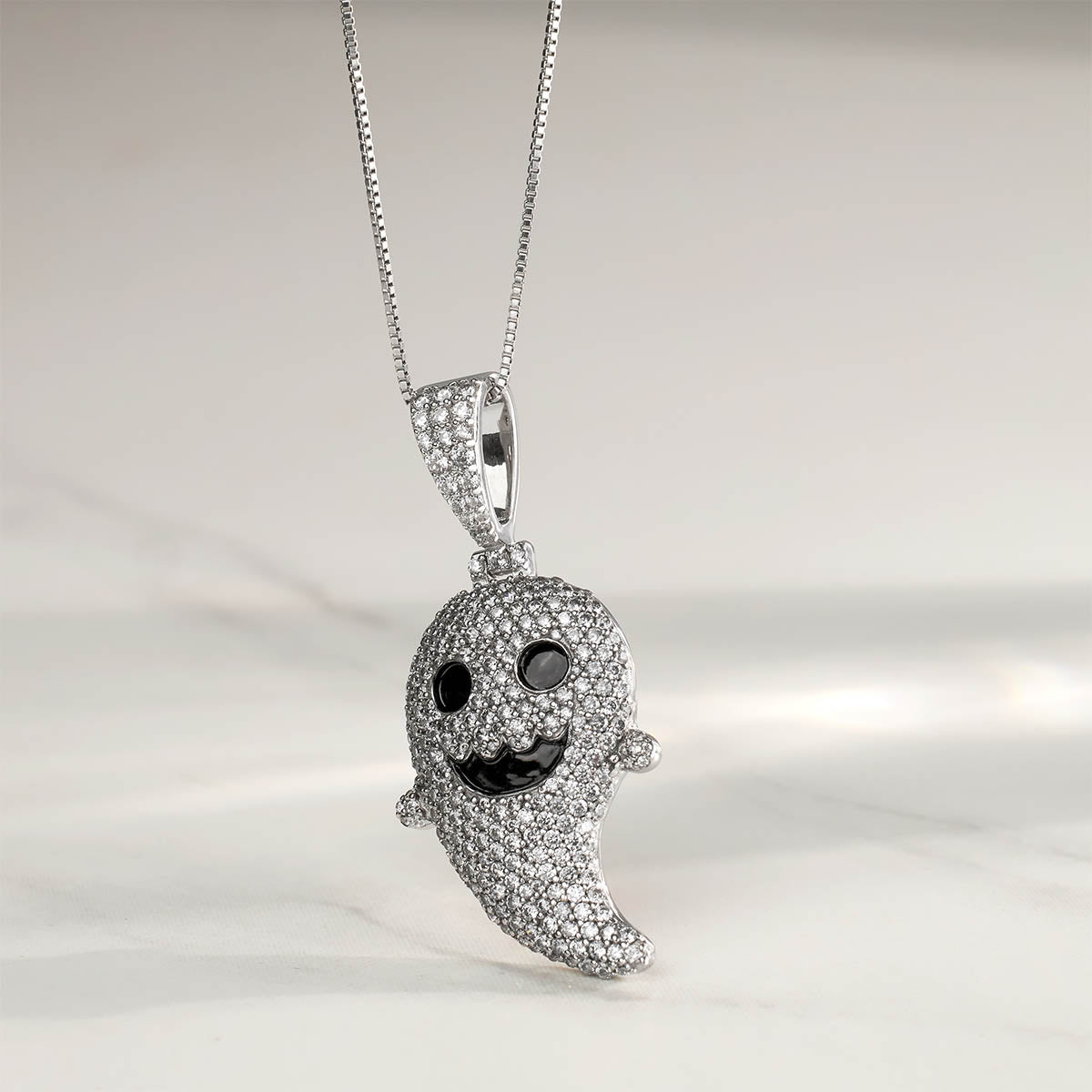 Icedout Cute Ghost Pendant Necklace With Chain Hip Hop Jewelry