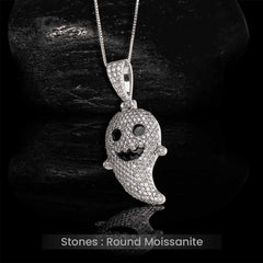 Moissanite Icedout Cute Ghost Pendant Necklace Halloween Jewelry Sterling Silver