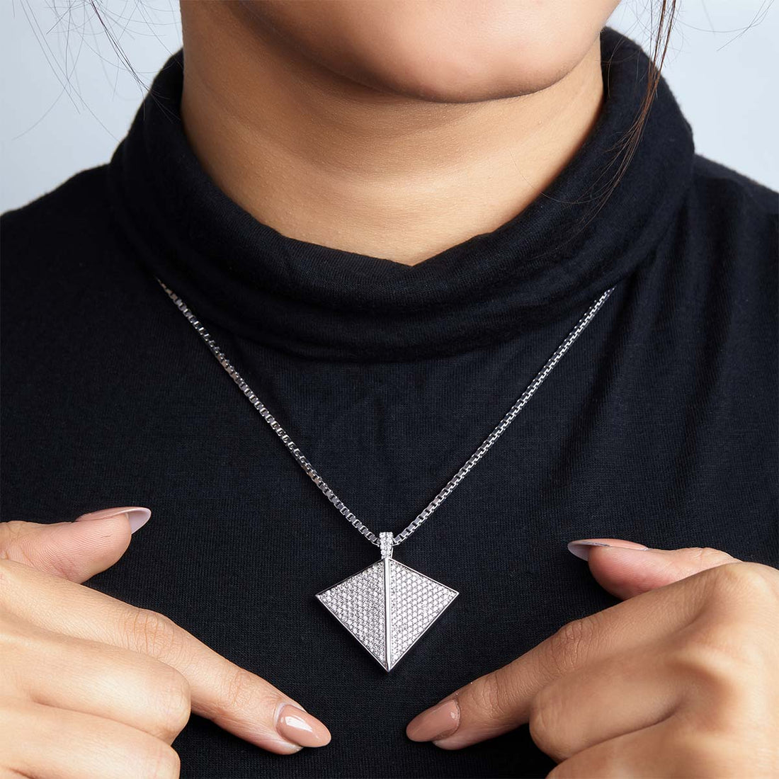 Iced Out Triangular Pendant Necklace Diamond Sterling Silver Unisex Hip Hop Jewelry
