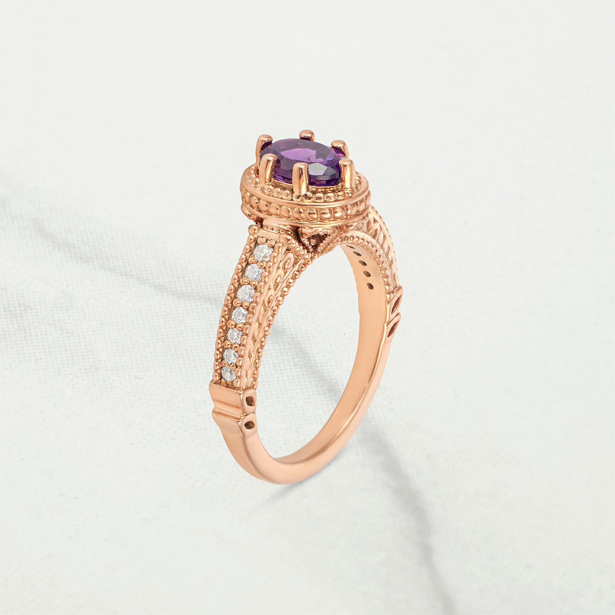 1920's Vintage Inspired Engagement Ring Set Oval Cut Amethyst