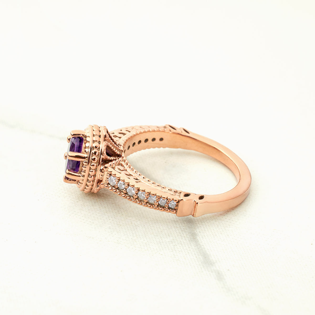 1920's Vintage Inspired Engagement Ring Set Oval Cut Amethyst