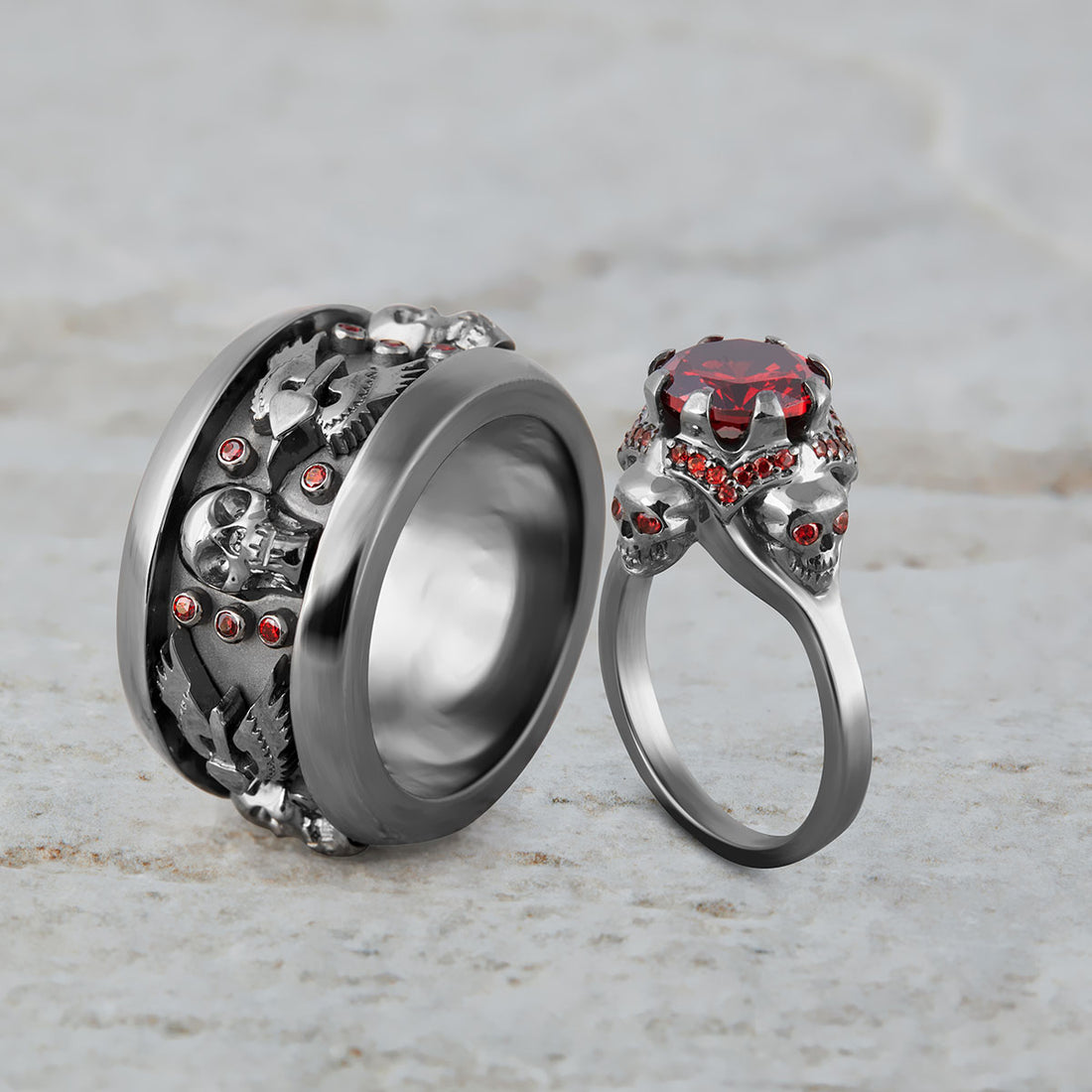 GOTHIC COUPLE WEDDING RING SET