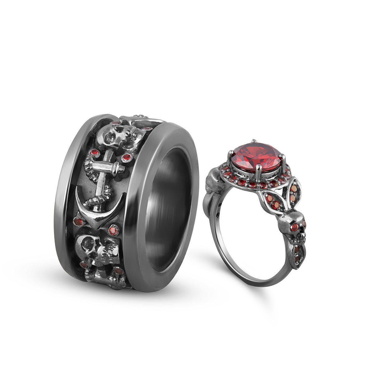Matching Skull Wedding Rings His and Hers Gothic Couple Rings