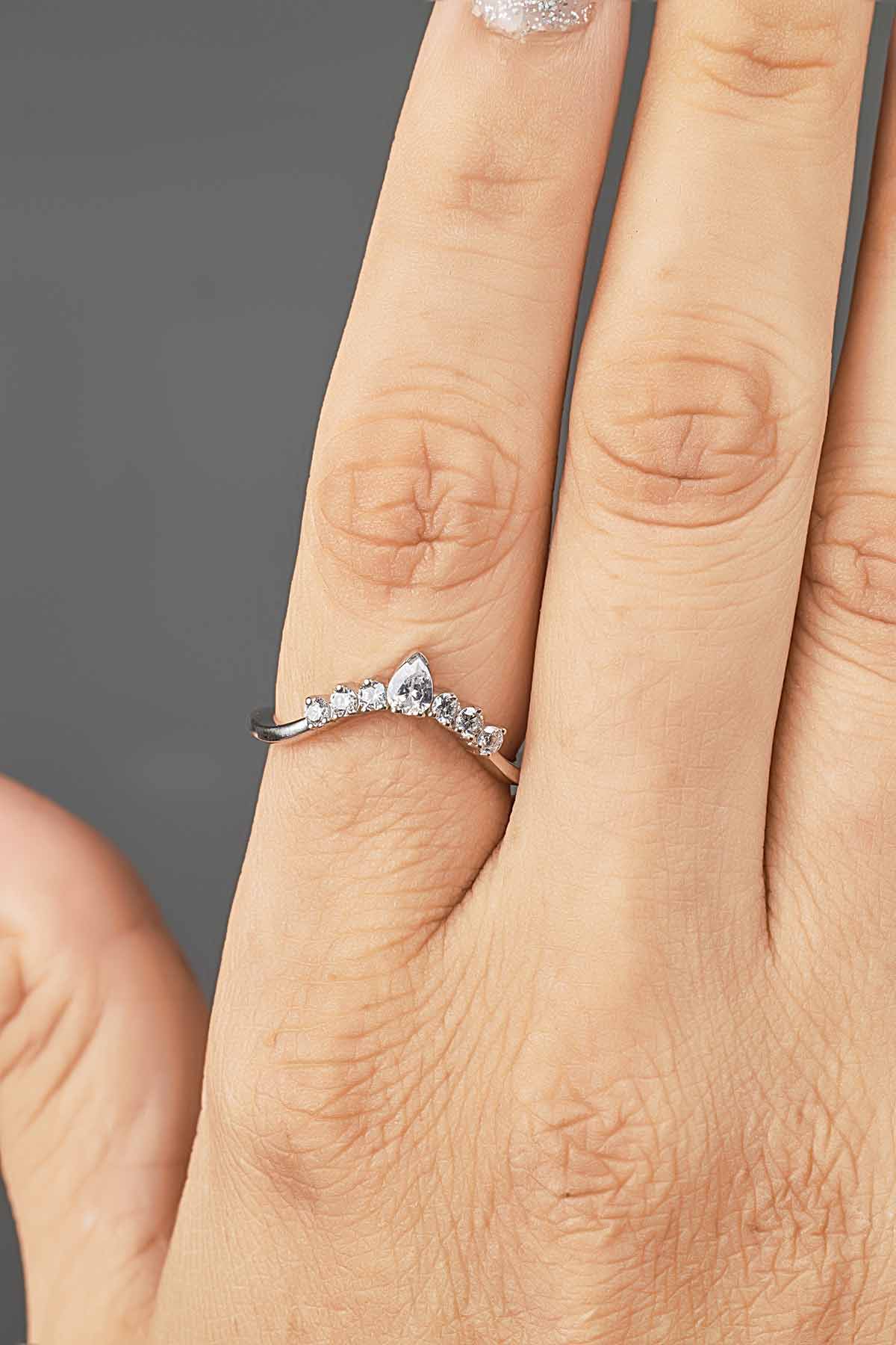 Moisanite Curved Wedding Band Ring Enhancer Silver Rose Gold