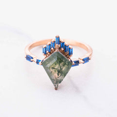 Kite Moss Agate Ring 14k Rose Gold Statement Engagement Ring