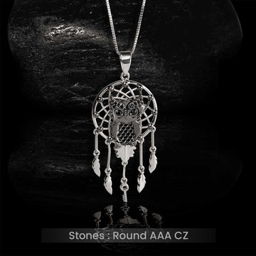 Owl Dreamcatcher Pendant Necklace With Chain Protection Pendant Feather Charm Owl Jewelry