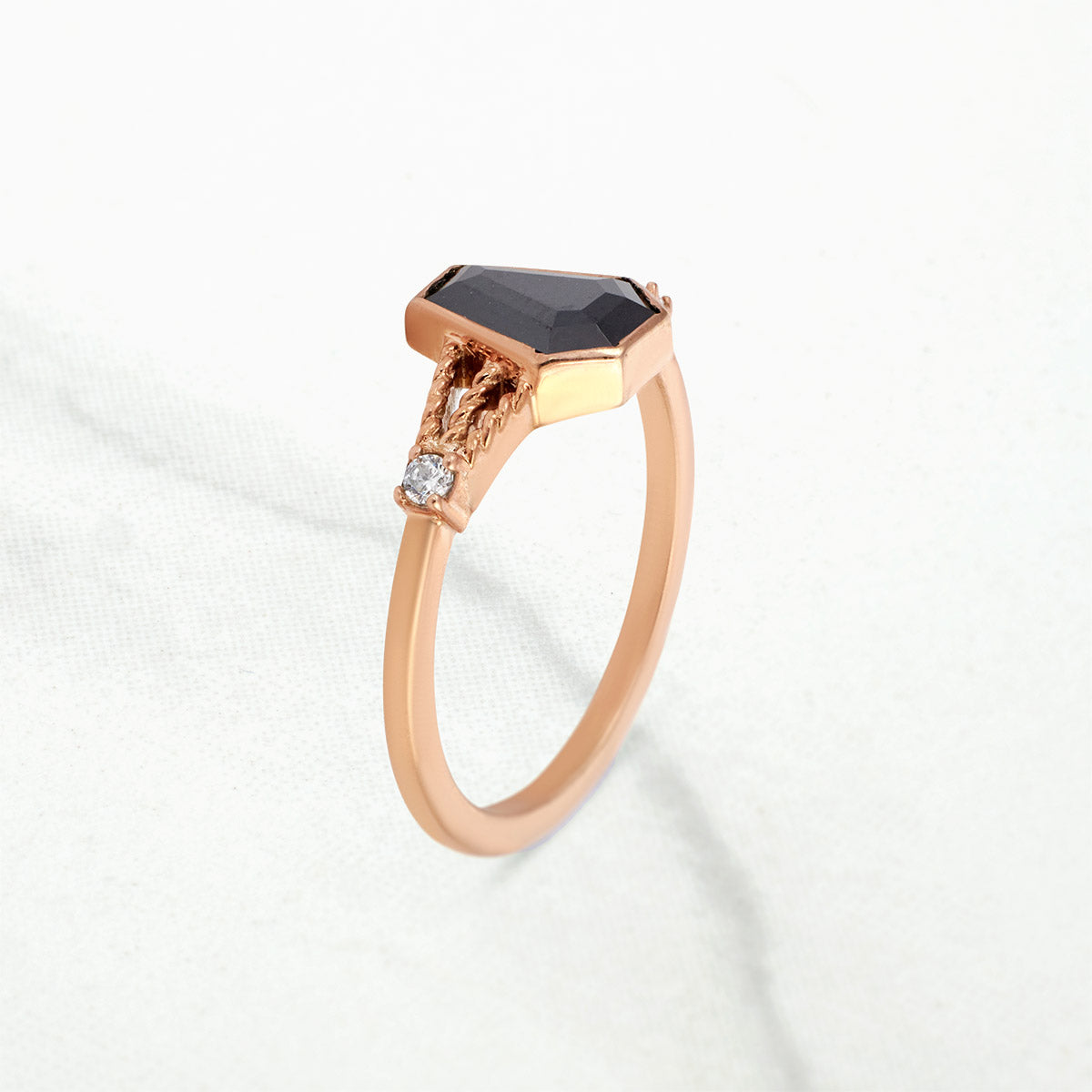 Black Spinel Coffin Engagement Ring Set Gothic Wedding Rings