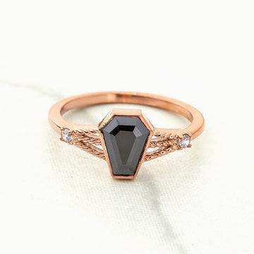 Black Spinel Coffin Ring Coffin Cut Gemstone Engagement Ring Rose gold Sterling Silver
