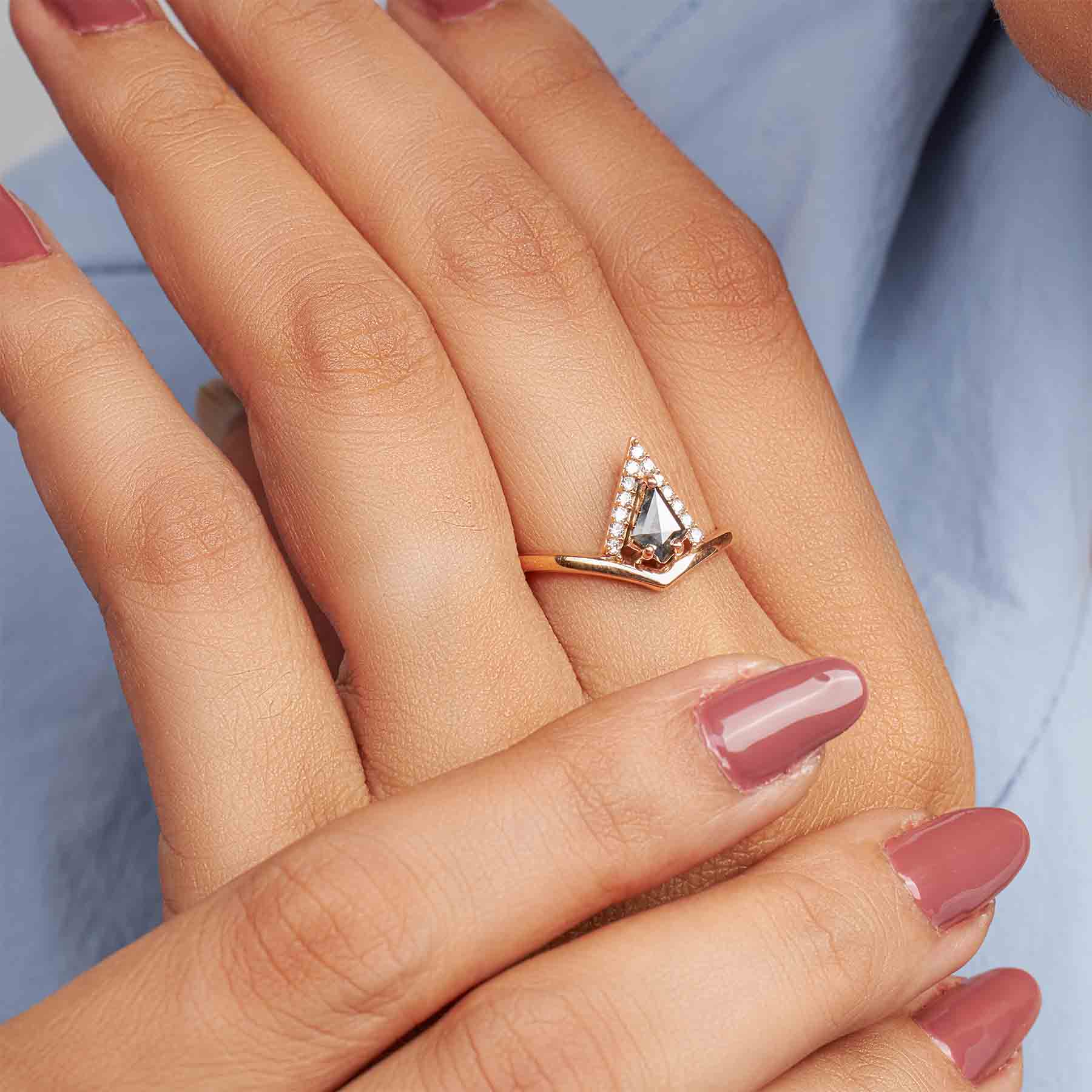 Unique Kite Cut Salt and Pepper Diamond Ring Engagement Rings
