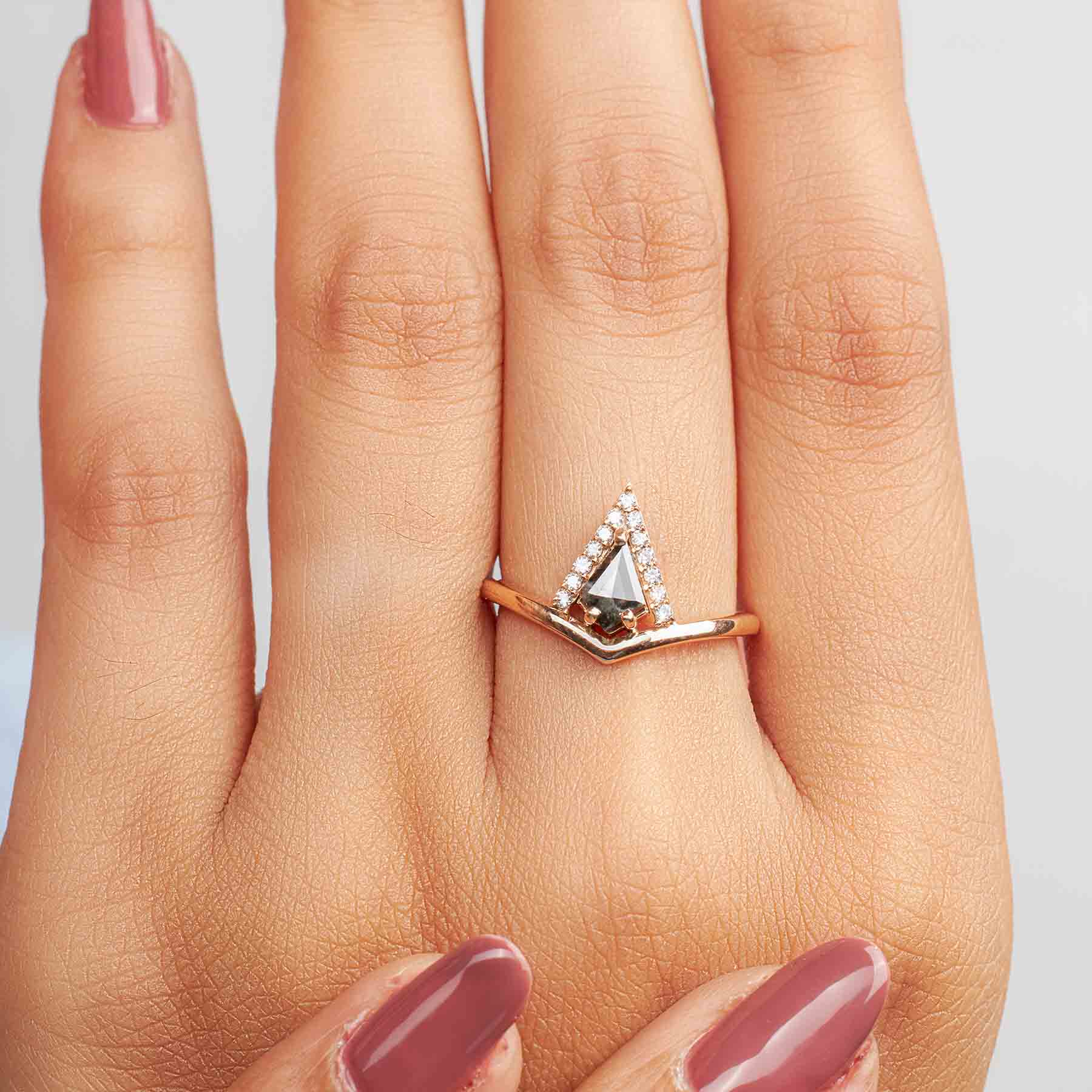 Unique Kite Cut Salt and Pepper Diamond Ring Engagement Rings