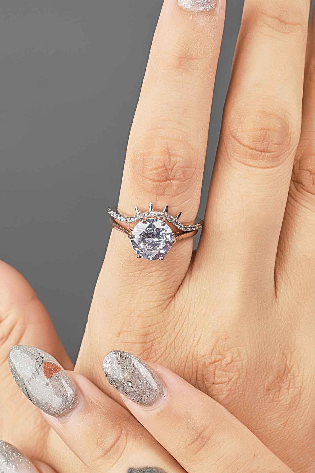 Thorny Curved Wedding Band Engagement Ring Enhancer Stack
