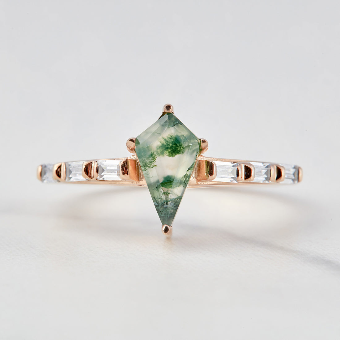 Natural Moss Agate Kite Cut Ring