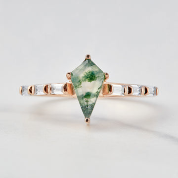 Natural Moss Agate Kite Cut Ring