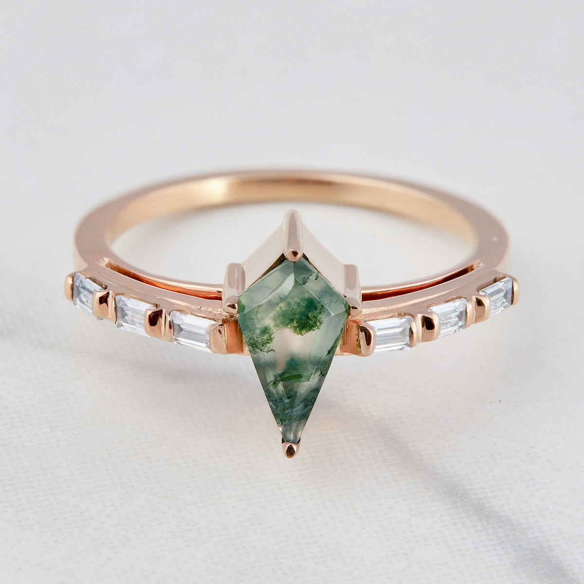 Natural Moss Agate Kite Cut Ring