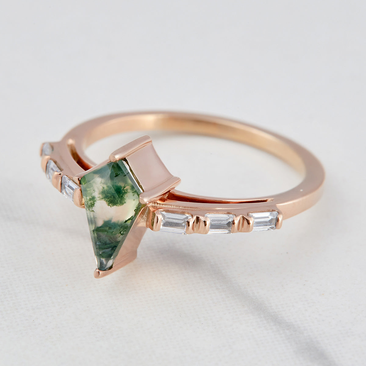 Natural Moss Agate Kite Cut Ring