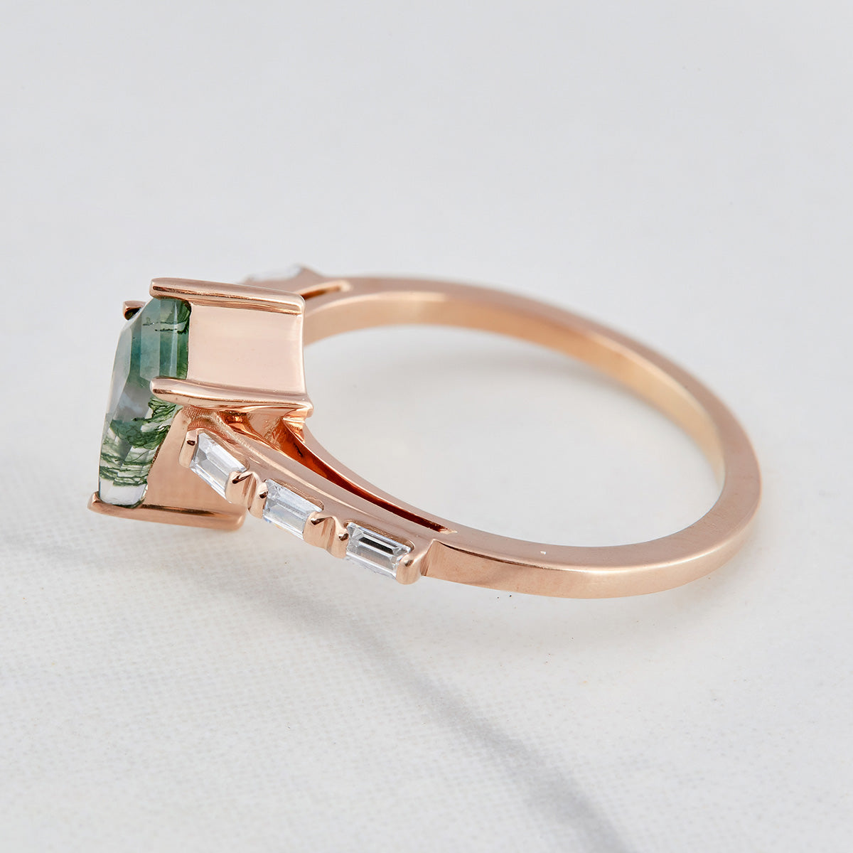 Natural Moss Agate Kite Cut Ring