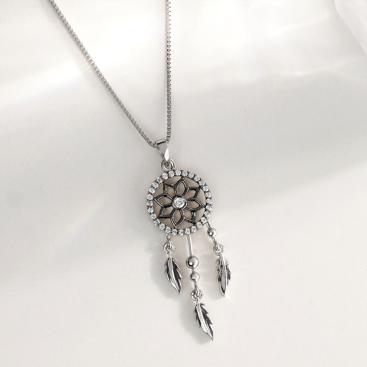 Moissanite Dream Catcher Pendant Necklace Sterling Silver Boho