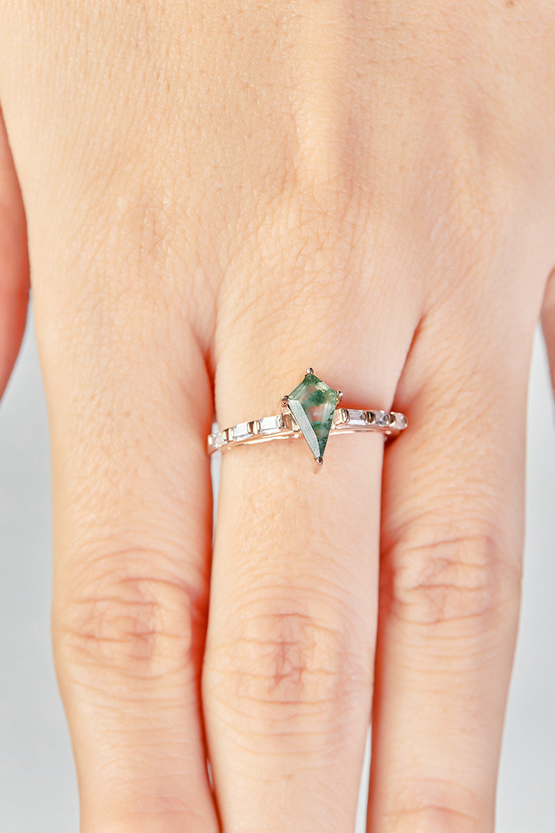 Natural Moss Agate Kite Cut Ring