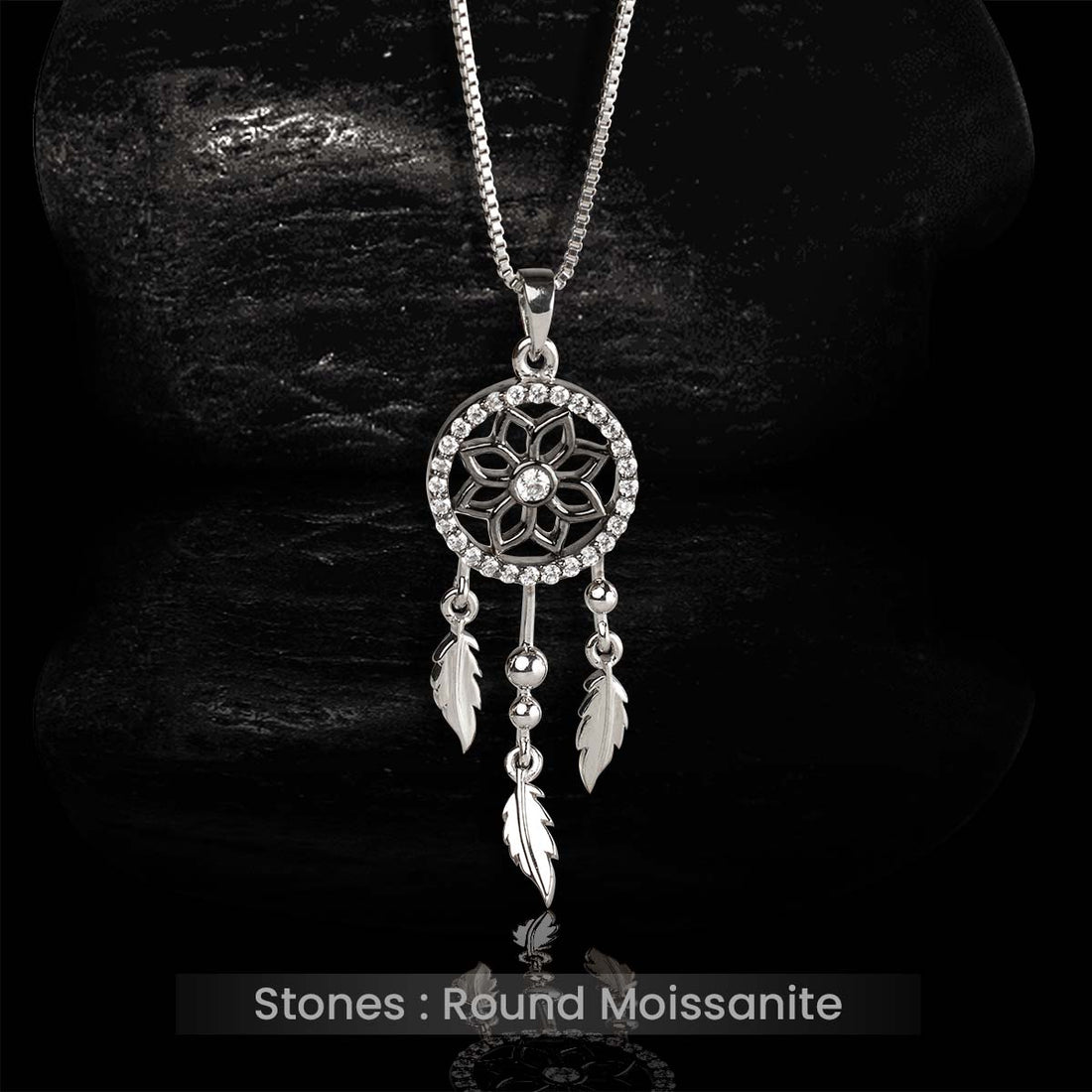 Moissanite Dream Catcher Pendant Necklace With Chain Sterling Silver Boho Jewelry Feather Charm Protection Jewelry