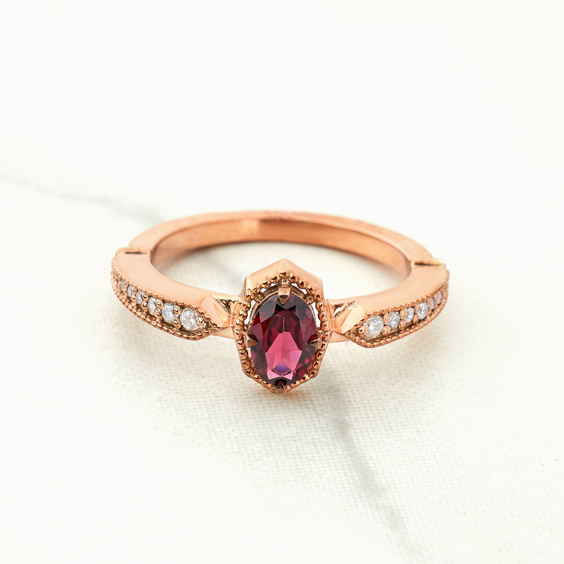 Oval Cut Natural Rhodolite Ring Art Deco Vintage Engagement Rings Rose Gold