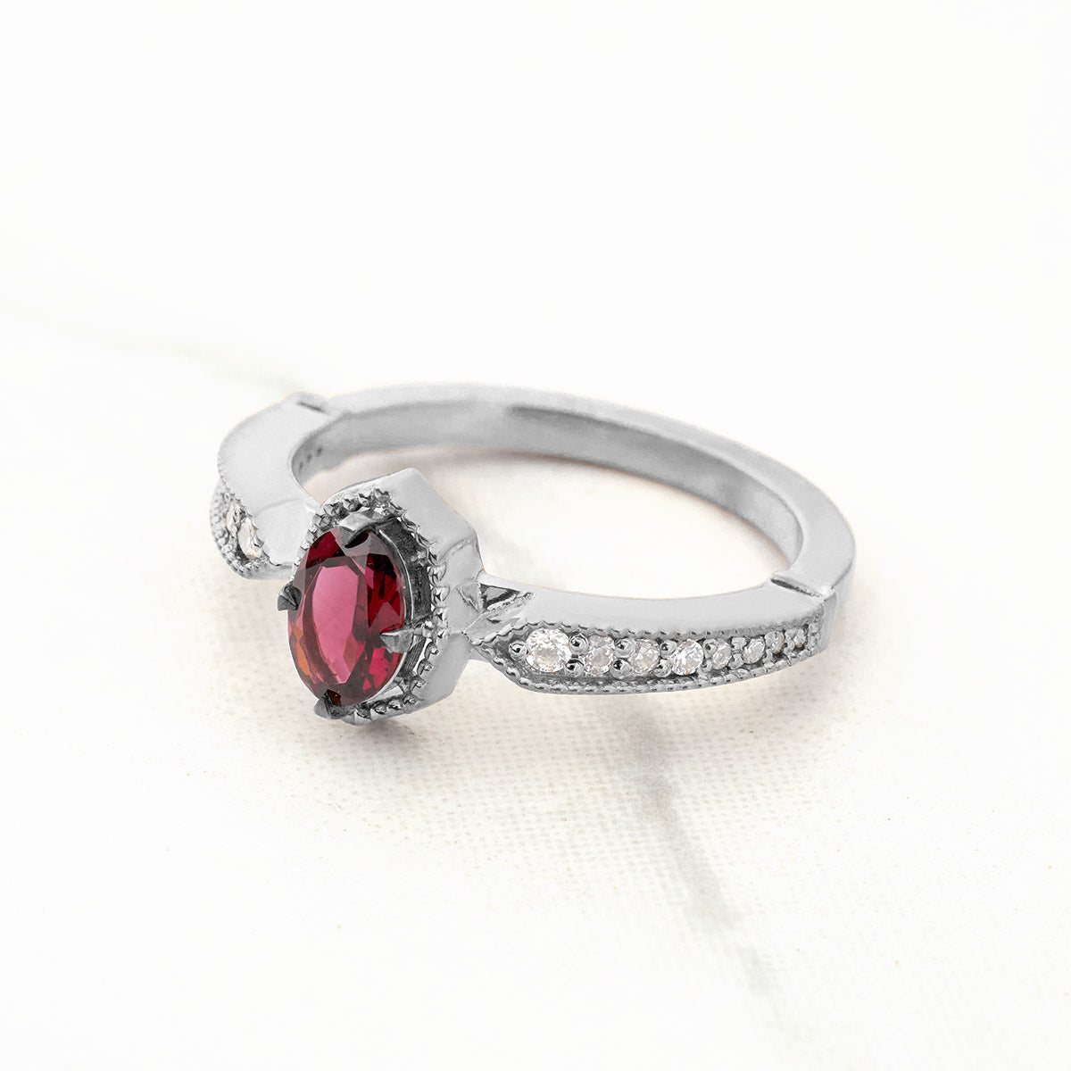 Oval Cut Natural Rhodolite Ring Art Deco Vintage Engagement Rings Rose Gold