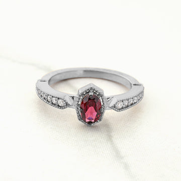 Oval Cut Natural Genuine Rhodolite Ring Pink Gemstone Art Deco Vintage Engagement Rings Rose Gold