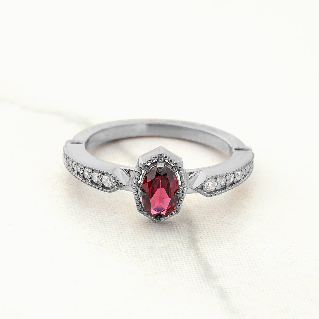 Oval Cut Natural Rhodolite Ring Art Deco Vintage Engagement Rings Rose Gold