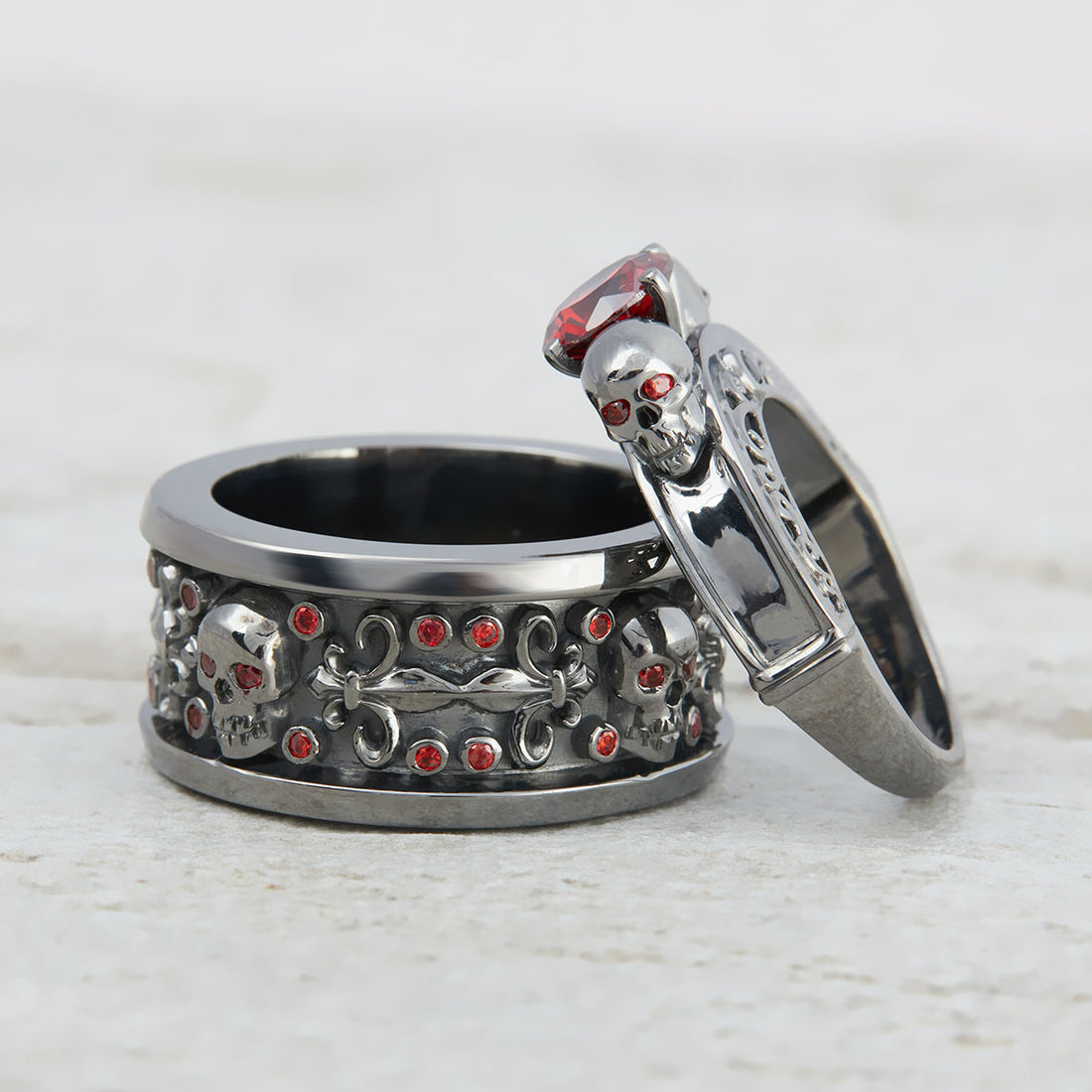 Fleur De Lis Skull Wedding Rings