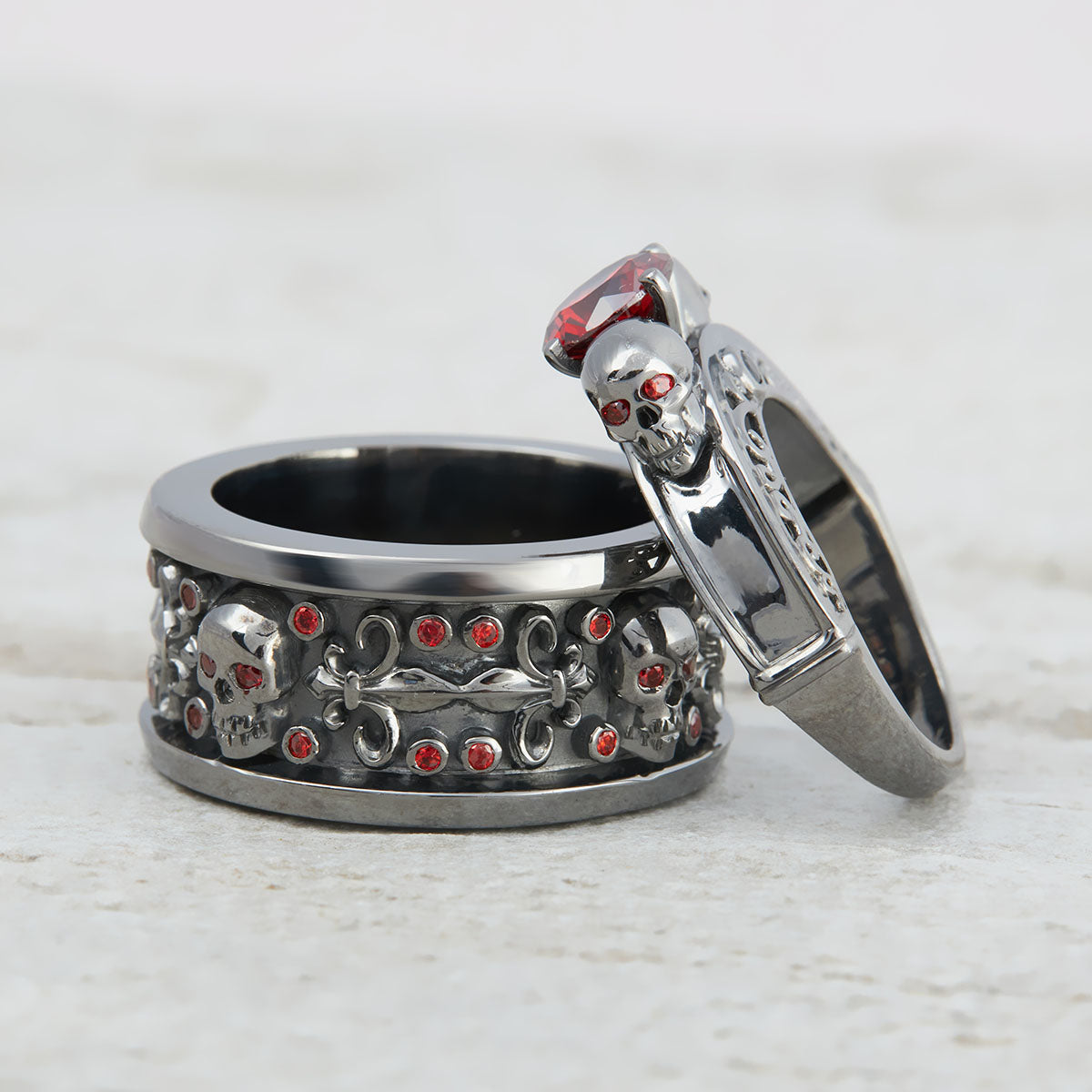 Fleur De Lis Skull Wedding Rings