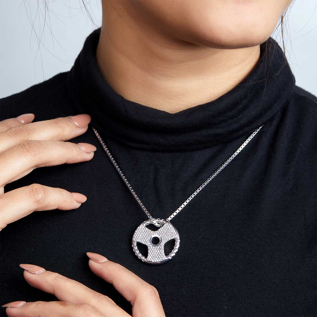 Iced Out Barbell Weight Plate Pendant Necklace Gym Fitness Athlete Sports Hip Hop Jewelry Sterling Silver Diamond