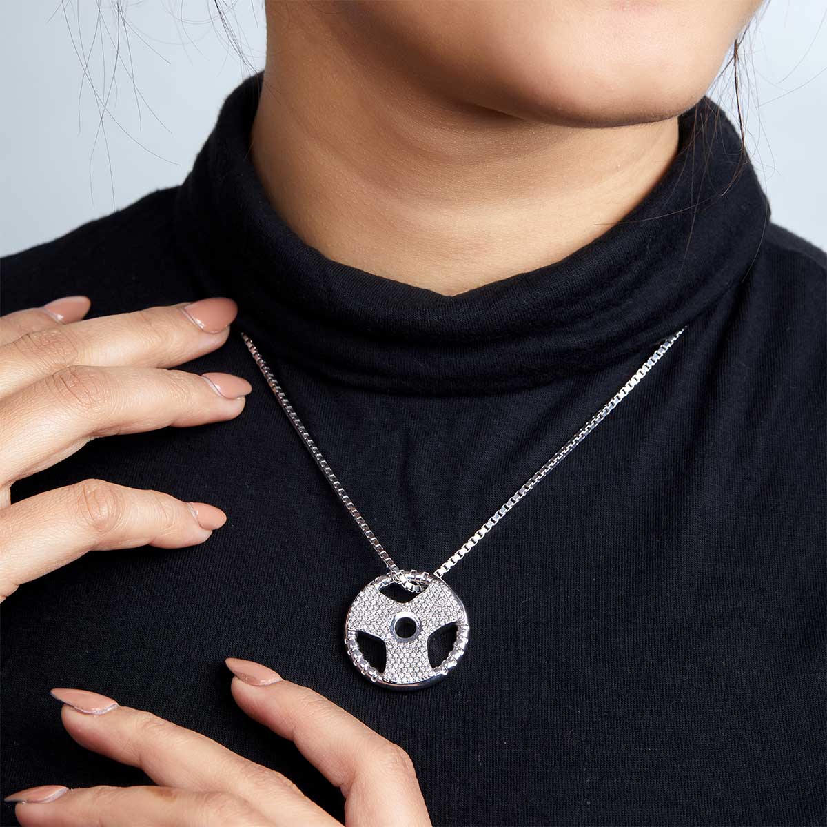 Iced Out Barbell Weight Plate Pendant Necklace Gym Fitness Athlete Sports Hip Hop Jewelry Sterling Silver Diamond
