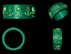 Skull and Anchor Wedding Band Ring 18k White Gold