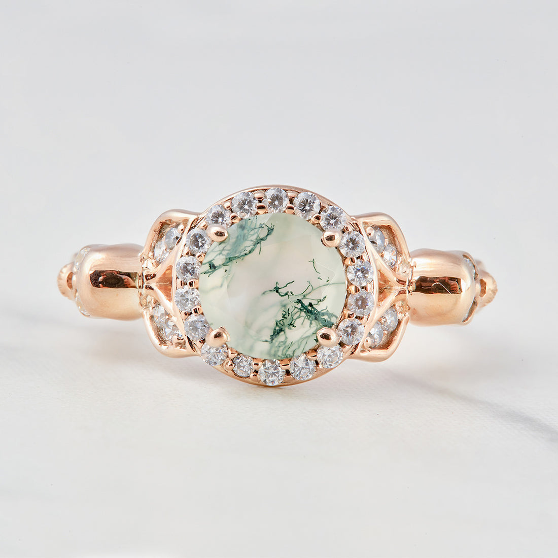 Moss Agate Skull Engagement Ring