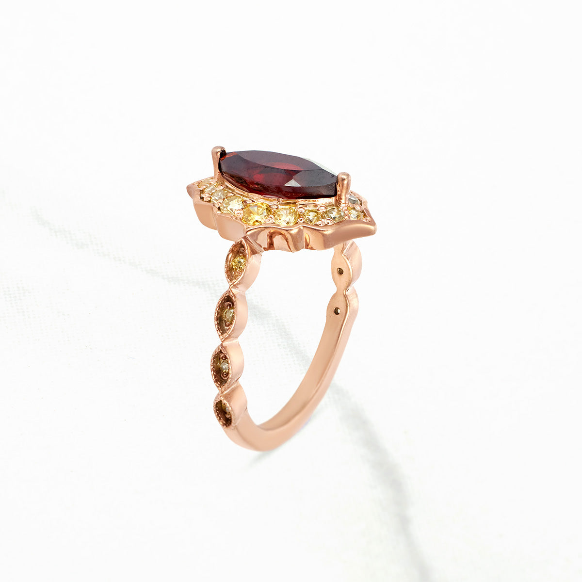 Antique Vintage Engagement Ring Marquise Cut Red Natural Garnet Ring Rose Gold