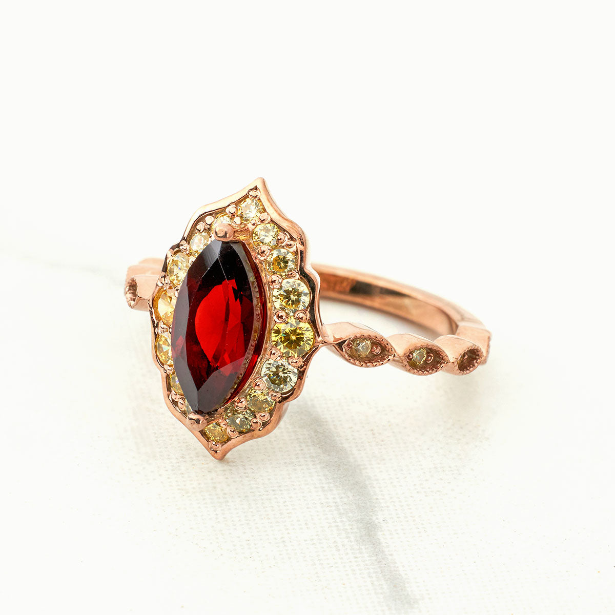Antique Vintage Engagement Ring Marquise Cut Red Natural Garnet Ring Rose Gold
