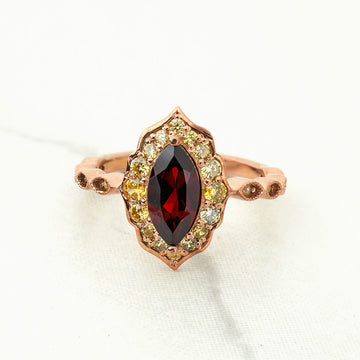 Antique Vintage Engagement Ring Marquise Cut Red Natural Garnet Ring Rose Gold