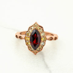 Antique Vintage Engagement Ring Marquise Natural Garnet Ring