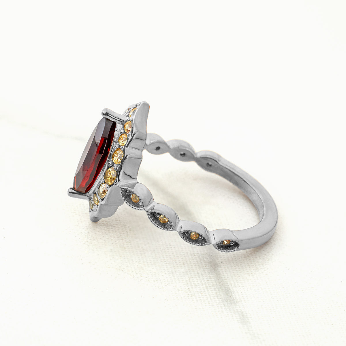 Antique Vintage Engagement Ring Marquise Cut Red Natural Garnet Ring Rose Gold