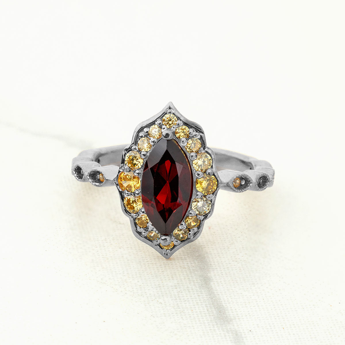 Antique Vintage Engagement Ring Marquise Cut Red Natural Garnet Ring Rose Gold