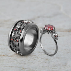 Vampire Gothic Engagement Rings His Her Skull Ring Set Silver