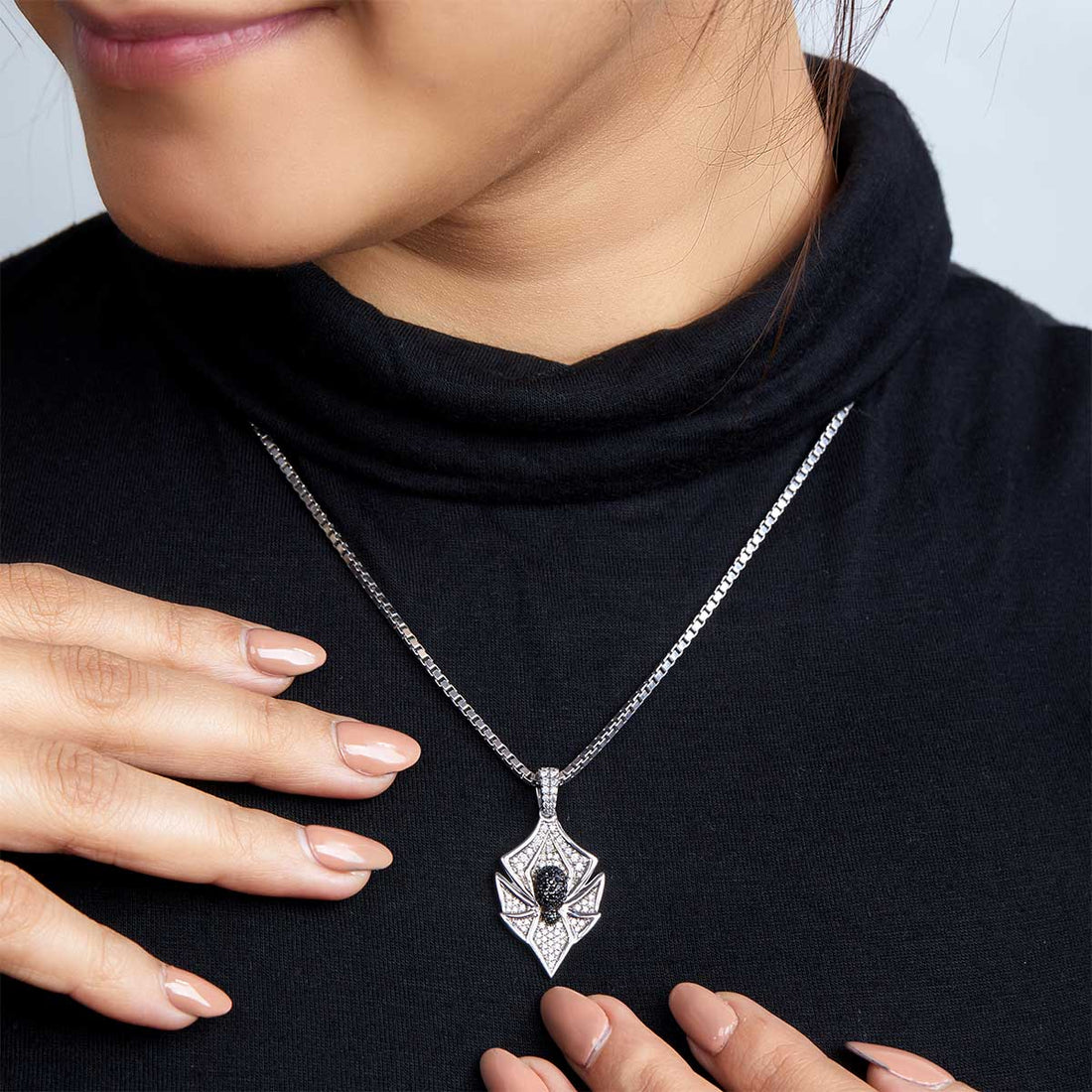 Two Tone Spider Pendant Necklace Sterling Silver Gothic Jewelry