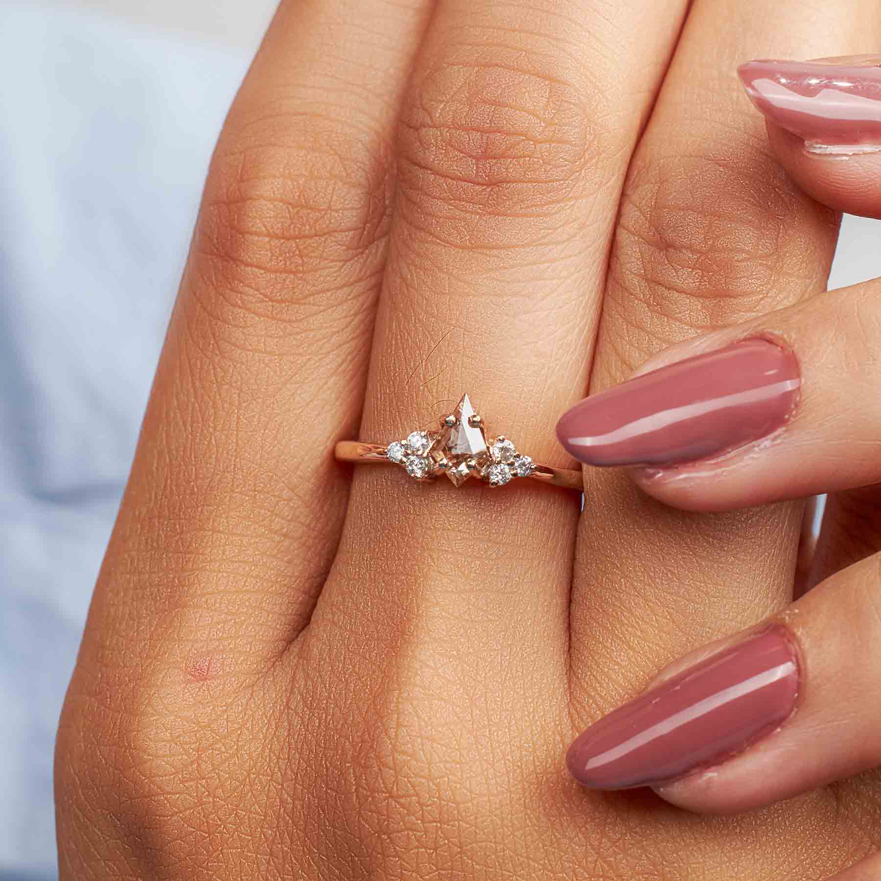 Champagne Natural Rustic Diamond Kite Cut Engagement Ring
