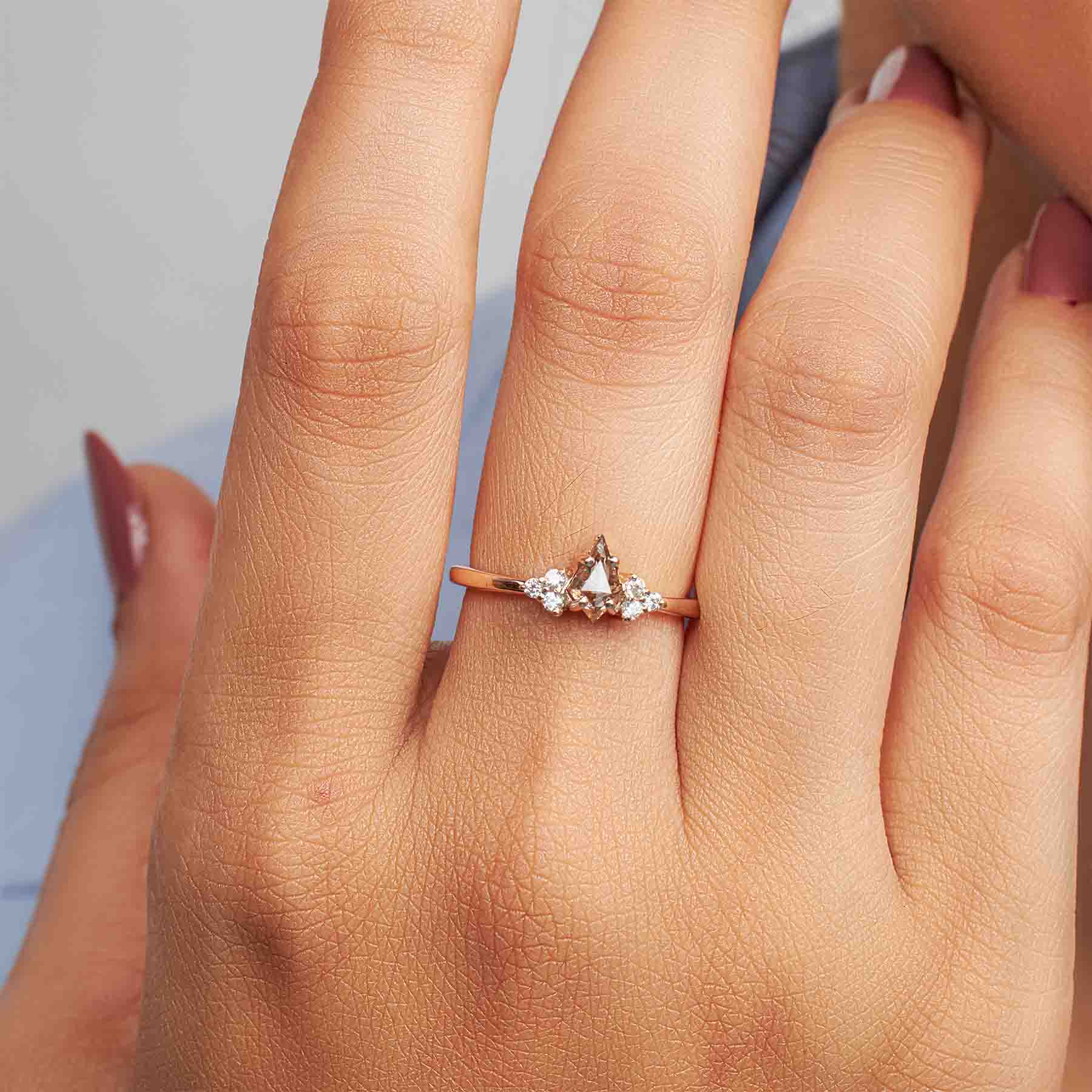 Champagne Natural Rustic Diamond Kite Cut Engagement Ring