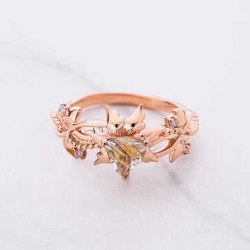 Yellow Rutilated Quartz Ring Floral Flower Art Deco Engagement Rings Rose Gold Infinity