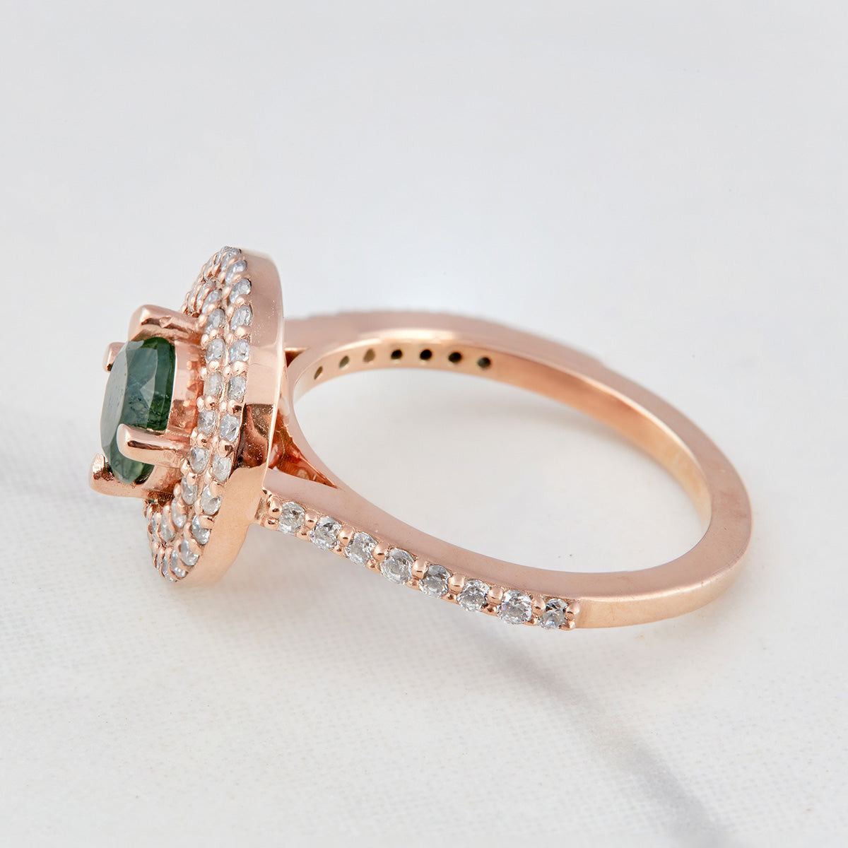 0.80CT Moss Agate Engagement Ring Set Double Halo Moissanite