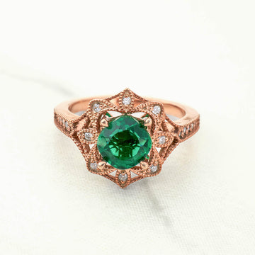 Women's Vintage Engagement Rings Cushion Cut Green Emerald